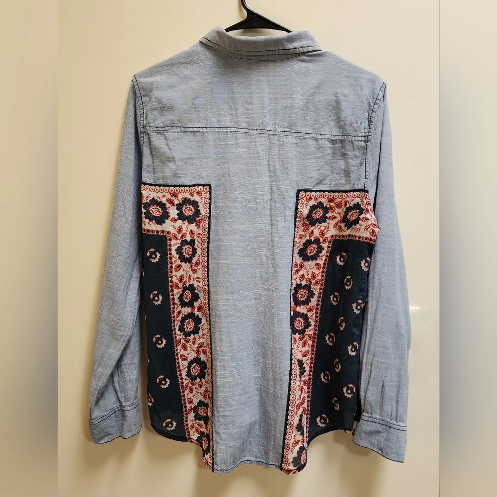 Free People Bandana Chambray Western Shirt Button-up Size Medium